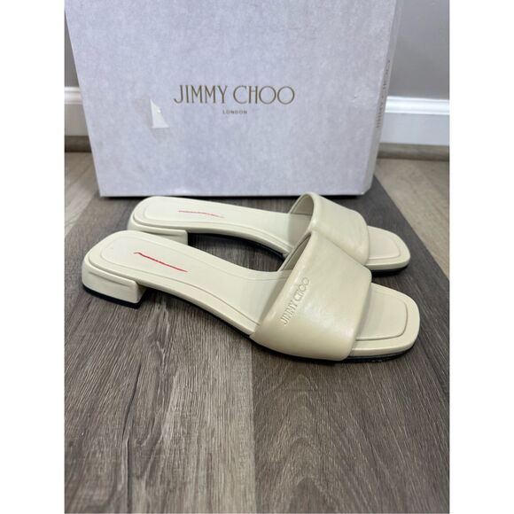 Jimmy Choo Nappa Leather Open Toe Lena Flat Sandals Bamboo Size 39.5 $750 - Picture 8 of 15